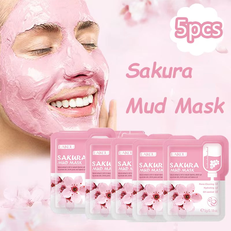 5Pcs  Japan Sakura Mud Face Mask anti Wrinkle Night Facial Packs Skin Clean Dark Circle Moisturize Anti-Aging for Facecare