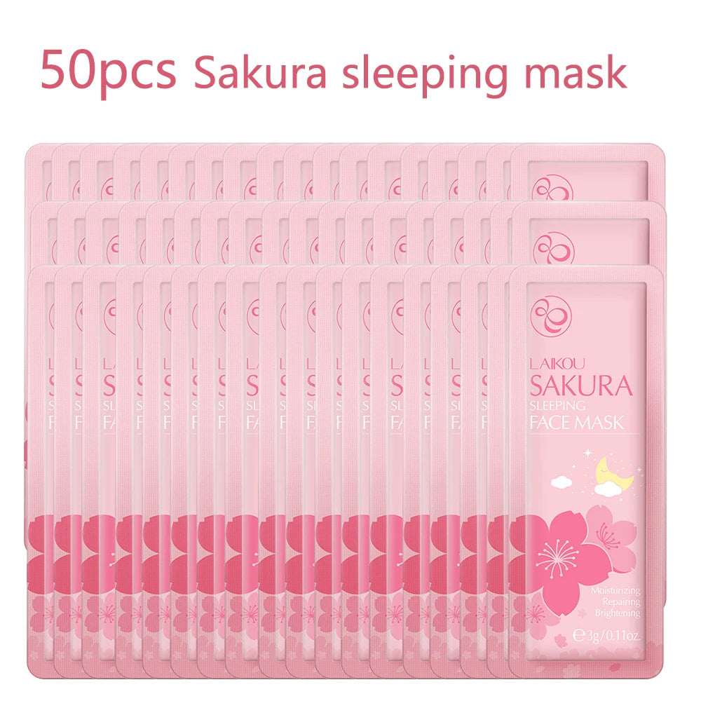 50Pcs  Sakura Moisturizing Sleeping Face Mask Night Repairing Facial Cream Packs Nourishing Hydrating Smooth Mask for Face