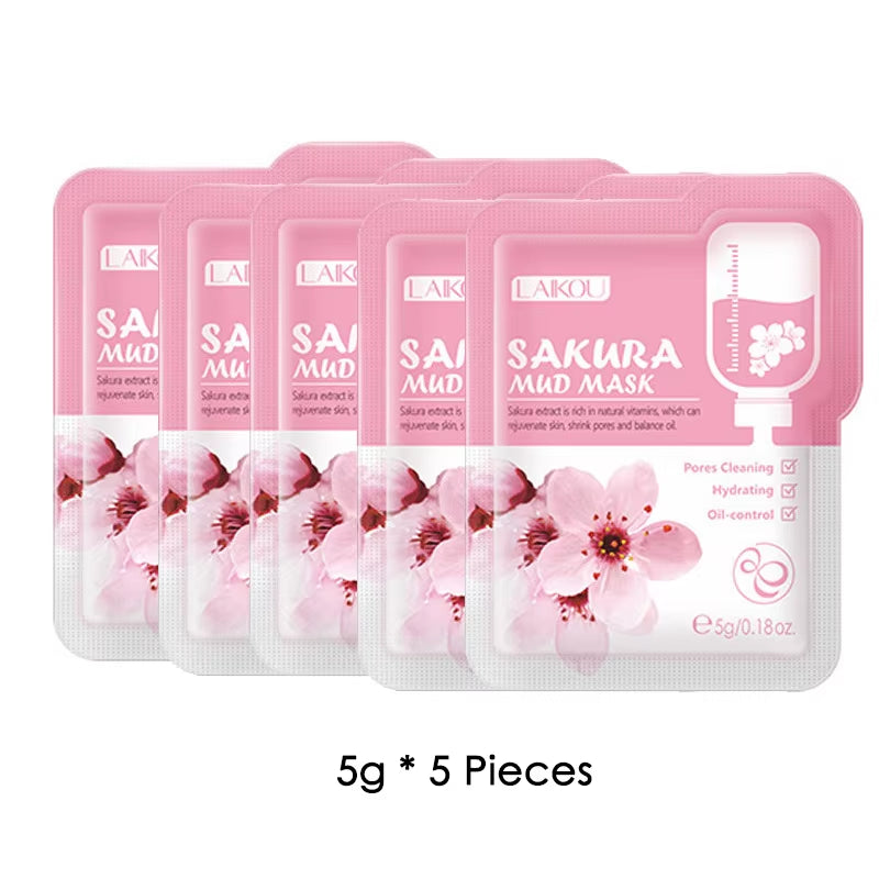 5Pcs  Japan Sakura Mud Face Mask anti Wrinkle Night Facial Packs Skin Clean Dark Circle Moisturize Anti-Aging for Facecare
