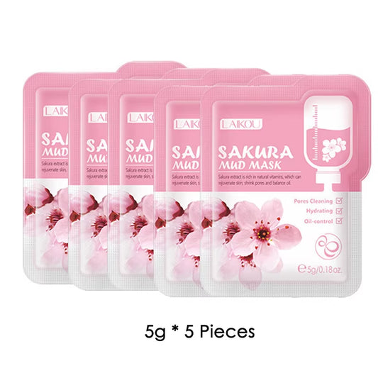 5Pcs  Japan Sakura Mud Face Mask anti Wrinkle Night Facial Packs Skin Clean Dark Circle Moisturize Anti-Aging for Facecare