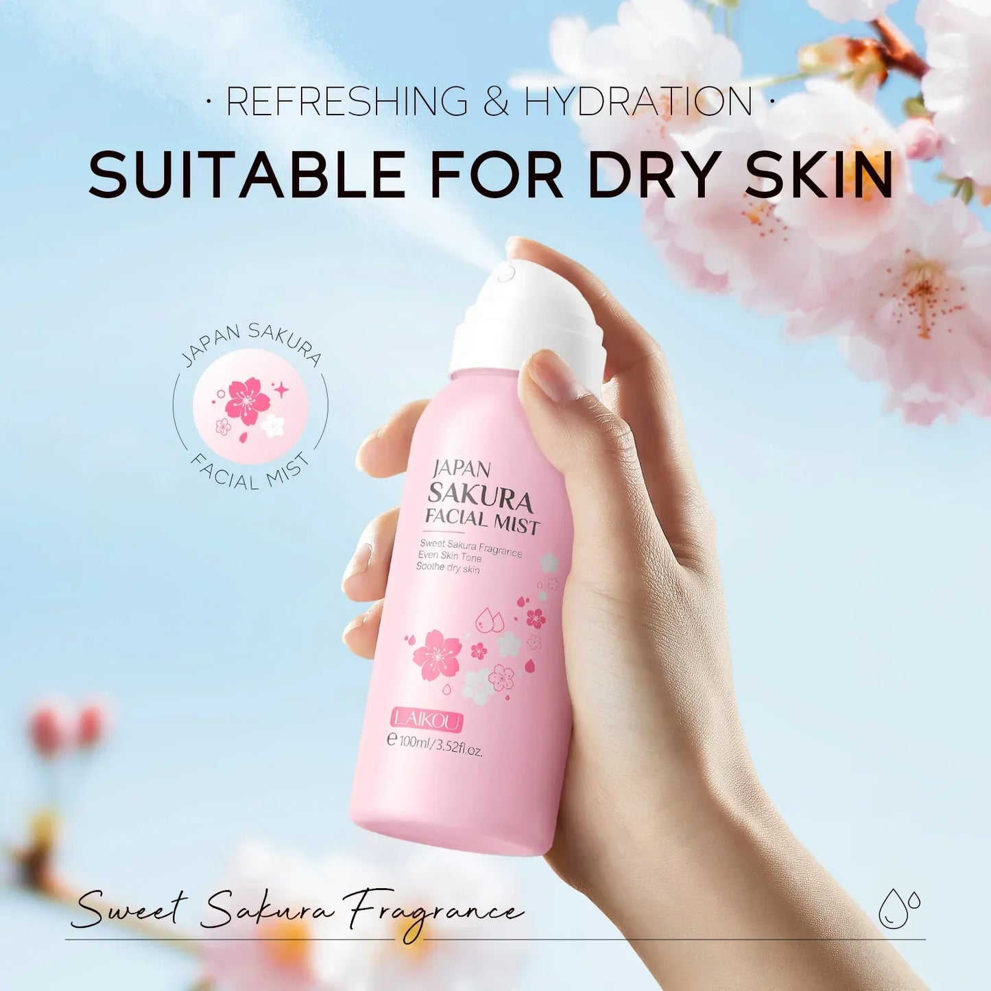 Sakura Toner Hydrating Moisturize Gentle Repair Brightening Skin Improve Glow Serum Toner Spray 100Ml