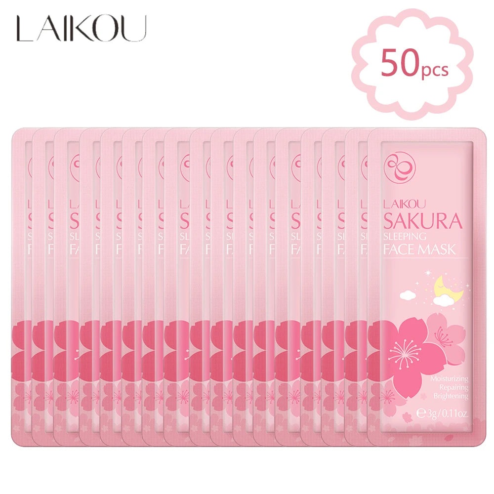 50Pcs  Sakura Moisturizing Sleeping Face Mask Night Repairing Facial Cream Packs Nourishing Hydrating Smooth Mask for Face