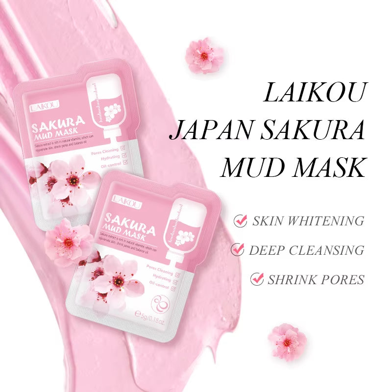 5Pcs  Japan Sakura Mud Face Mask anti Wrinkle Night Facial Packs Skin Clean Dark Circle Moisturize Anti-Aging for Facecare