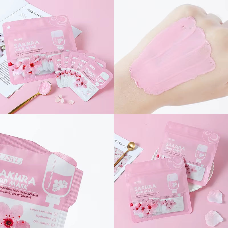 5Pcs  Japan Sakura Mud Face Mask anti Wrinkle Night Facial Packs Skin Clean Dark Circle Moisturize Anti-Aging for Facecare