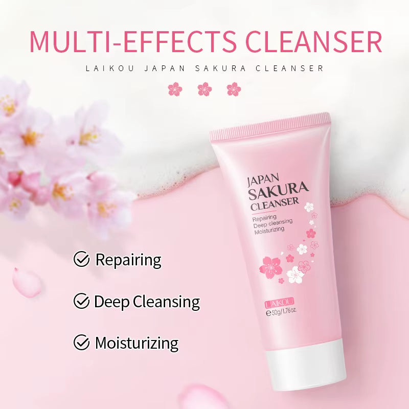 7Pcs Facial Products Kit Sakura Skin Care Set Facial Cleanser Sleeping Mask Fade Dark Circles Eye Cream Korean Skincare Products