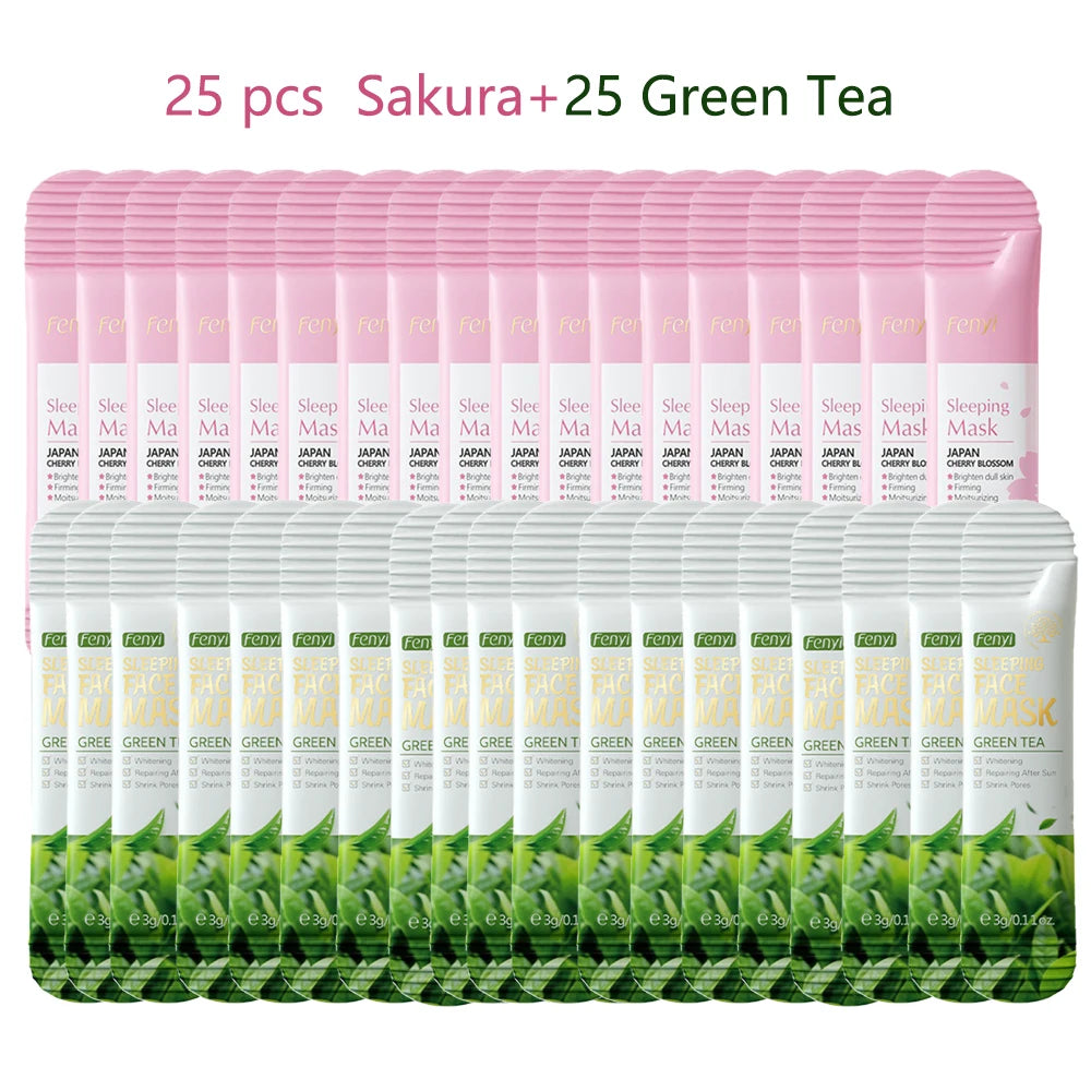 50Pcs  Sakura Moisturizing Sleeping Face Mask Night Repairing Facial Cream Packs Nourishing Hydrating Smooth Mask for Face