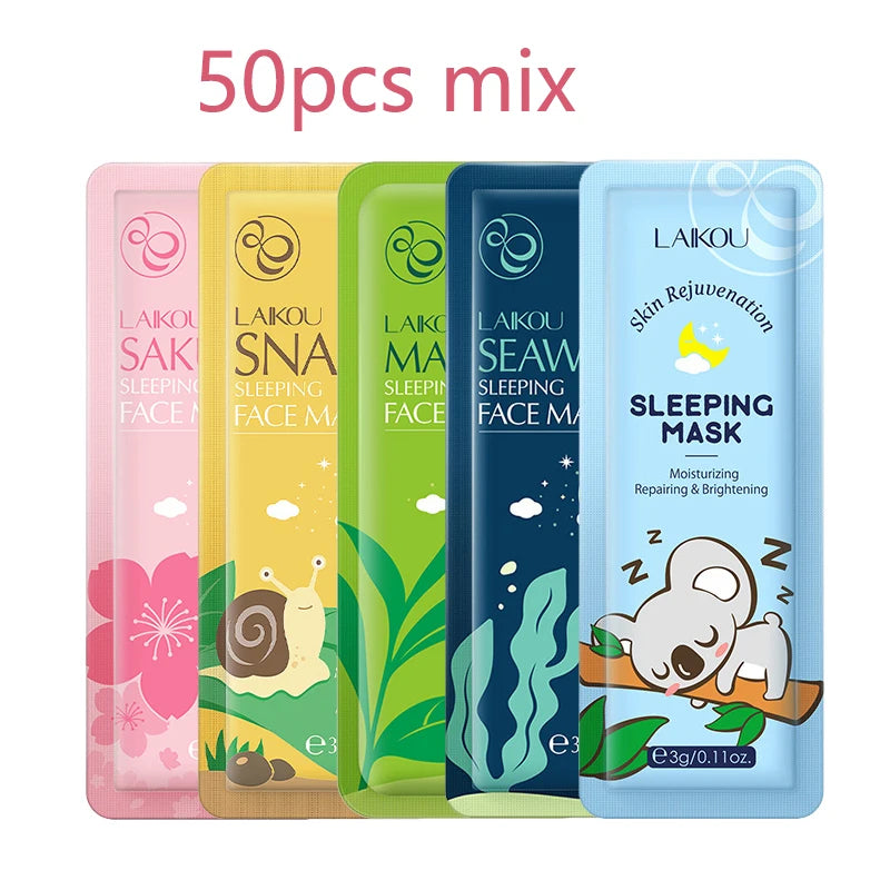 50Pcs  Sakura Moisturizing Sleeping Face Mask Night Repairing Facial Cream Packs Nourishing Hydrating Smooth Mask for Face