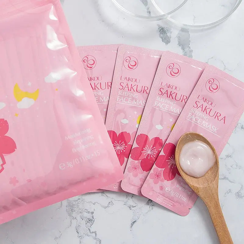 50Pcs  Sakura Moisturizing Sleeping Face Mask Night Repairing Facial Cream Packs Nourishing Hydrating Smooth Mask for Face