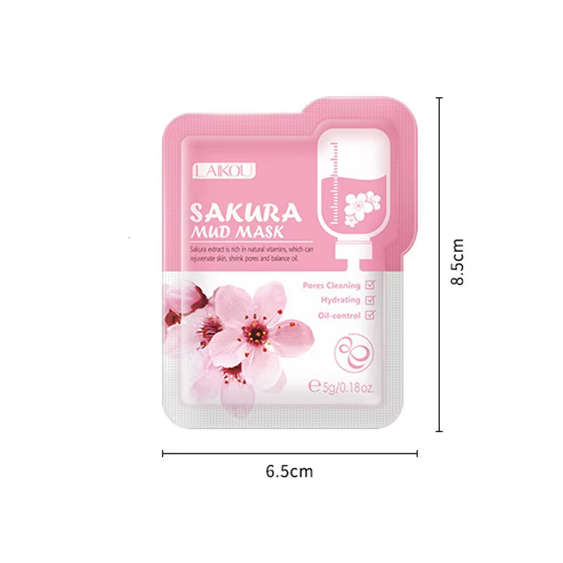 5Pcs  Japan Sakura Mud Face Mask anti Wrinkle Night Facial Packs Skin Clean Dark Circle Moisturize Anti-Aging for Facecare
