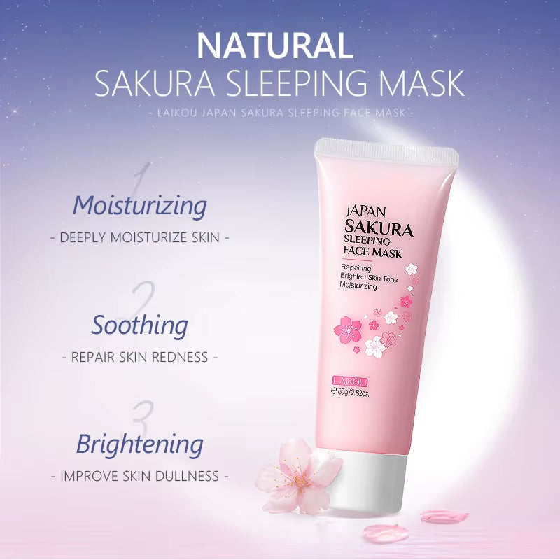 7Pcs Facial Products Kit Sakura Skin Care Set Facial Cleanser Sleeping Mask Fade Dark Circles Eye Cream Korean Skincare Products